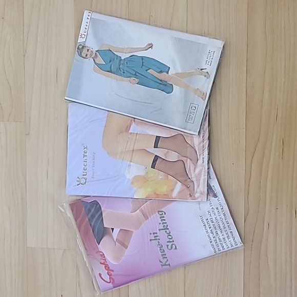 Wholesale lots of 3 pairs Queentex Sheer Knee-high Coffee/Black/Nude Nylon Socks - Picture 2 of 5